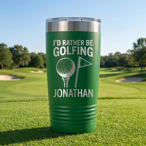 Personlig golfmugg - Graverad present till pappa, män - Jag skulle hellre spela golfmugg