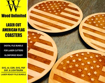 American Flag Coasters Digital File Bundle for Laser Cutters, Glowforge Ready, Lightburn Files, SVG, AI, Laser Cut File Bundle