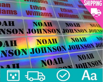 Holographic Name Stickers for Kids - Waterproof School & Daycare Labels - Back to School Supply Name Labels