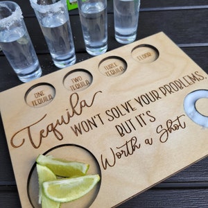 Tequila Shot Flight - Party Shot Board and Shot Glasses, Gift Set - 6 Design Choices - Lemon Drop Flight Board