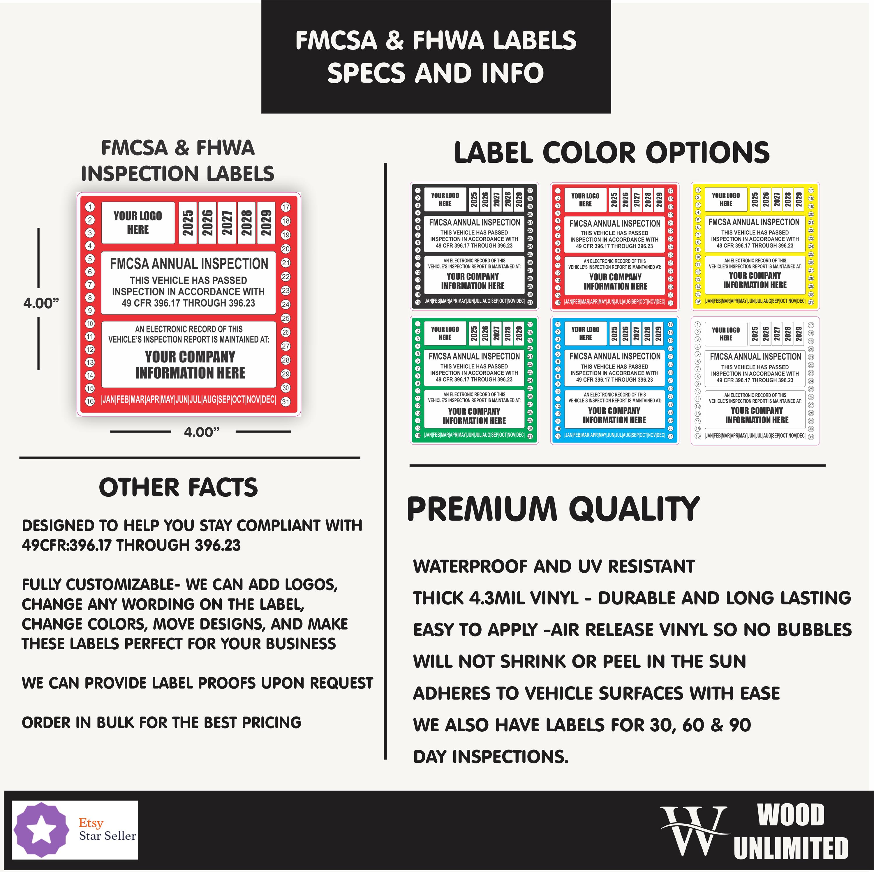 FHWA or FMCSA Inspection Labels for Annual Truck Inspections, Yearly ...