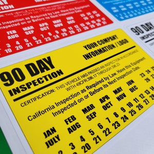 90 Day Inspection Labels for BIT / DOT Inspection, Truck Inspection Decals, California 90 Day BIT Labels