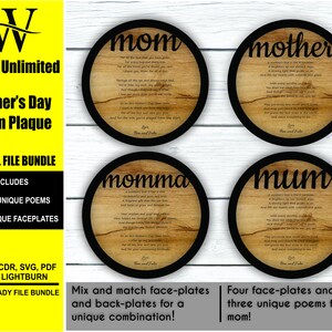 Laser Cut Digital File Bundle, Mother's Day Gift, Glowforge Files, Mother's Day Laser Cut File Download, Mum, Mom, Mother, Momma