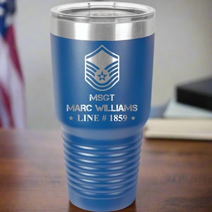 Personalized Air Force Promotion Gift - Custom 30oz Insulated Drink Tumbler, USAF Promotion Coffee Tumbler with Rank Insignia