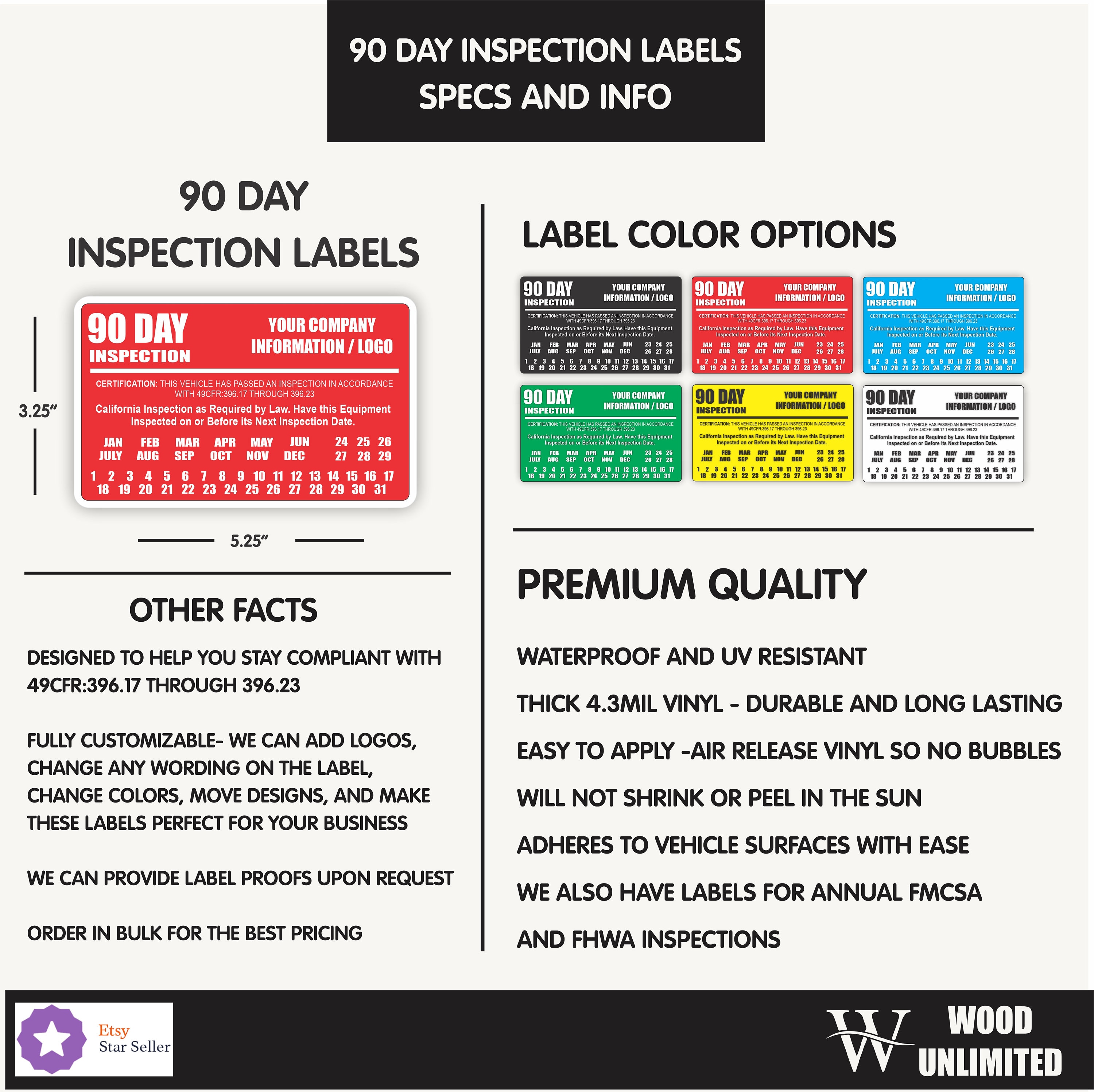 Bit Label 90 Day Inspection Labels for BIT / DOT Inspection, Truck Inspection ...
