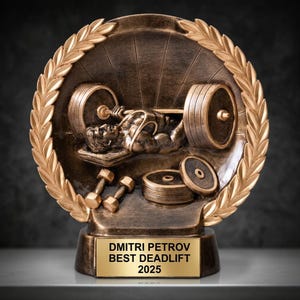 Personnalisé | Prix d'haltérophilie | Gravure personnalisée | Trophée d'haltérophilie | Prix de la presse spécialisée | Cadeau musculation | Trophée de dynamophilie