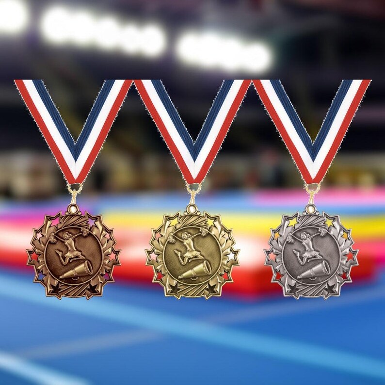Custom Cheerleading Medals, Gold Silver Bronze, Cheer Awards With Neck ...