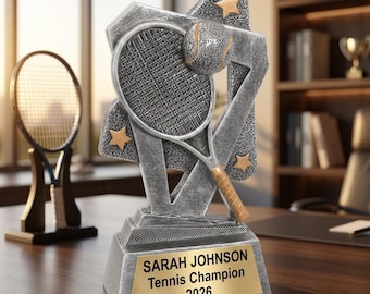 Trofeo de tenis / Premio de tenis personalizado / Placa de identificación grabada personalizada / Regalo de logro / Reconocimiento al MVP del equipo