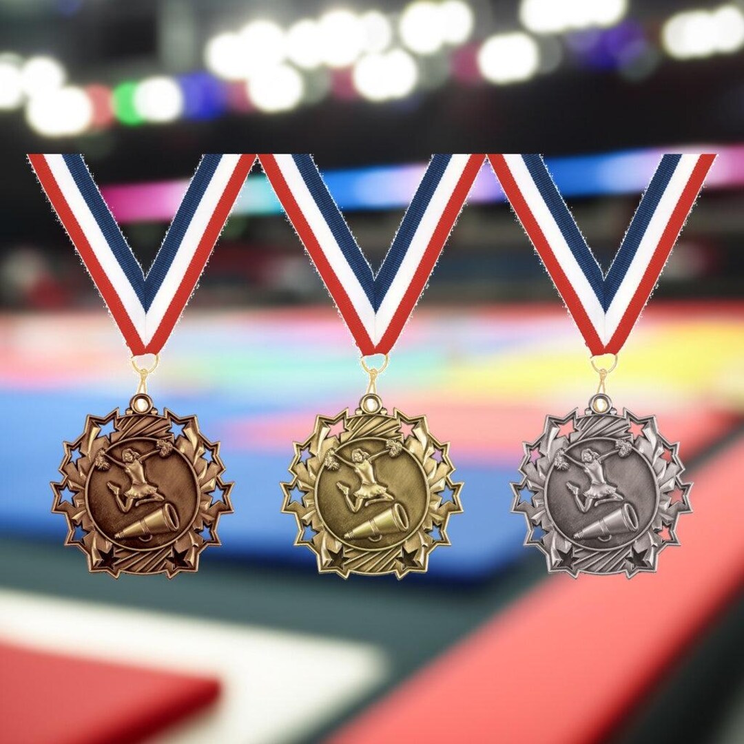 Custom Cheerleading Medals, Gold Silver Bronze, Cheer Awards With Neck ...