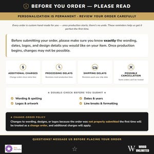 Before You Order — Please Review Personalization Carefully | Wood Unlimited