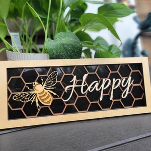 Bee Happy Honeycomb and Bee Wall/Desk Decoration Plaque, Bee and Honeycomb Gift for Bee Lover