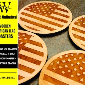 American Flag Coasters - Set of 4 - Wooden American Flag Coasters - Patriotic Wooden Coasters - USA Drink Coasters
