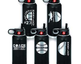 Personalized Baseball Water Bottles - Custom Engraved 32oz Bottle for Baseball Players, Coaches & Teams