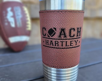 Personalized Football Tumbler! Insulated Leatherette Tumbler with Football Texture Gift For Coach! 20oz Football Coach Gift!