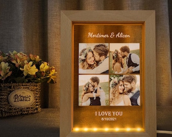 Anniversary Gifts Custom Engraved Name And Date Collage Photo Frame With Led Lights