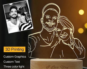 Custom Any Shape 3D Acrylic Lamp Picture Night Light With Engraved Wooden Base