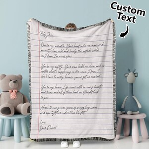 Manta personalizada con letras impresas y escritas a mano, regalo único para un ser querido