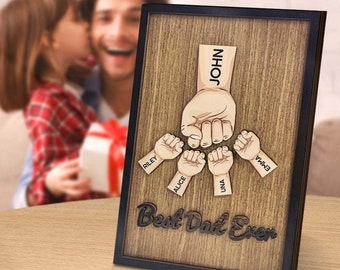 Personalized Father's Day Fist Bump Sign with Name Wooden Plaque Decor Gift for Dad