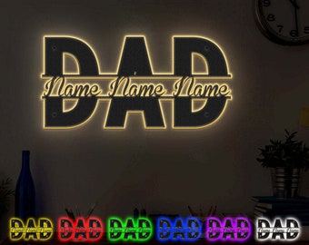 Custom Dad Metal Sign Personalized Name LED Lights Wall Art Decor Father's Day Gift