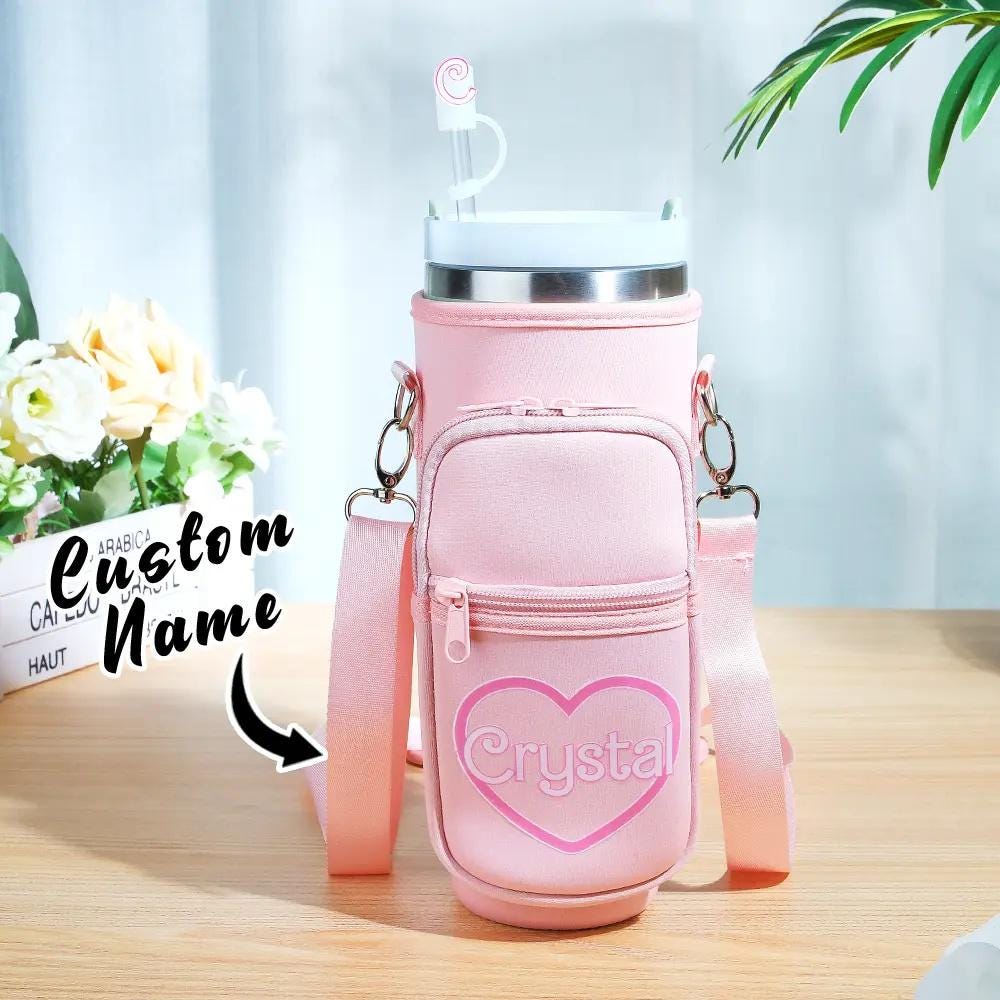 Water Bottle Holder For Stanley Cups - Carrier Bag With Strap, Phone Pocket, Straw Covers & Chains