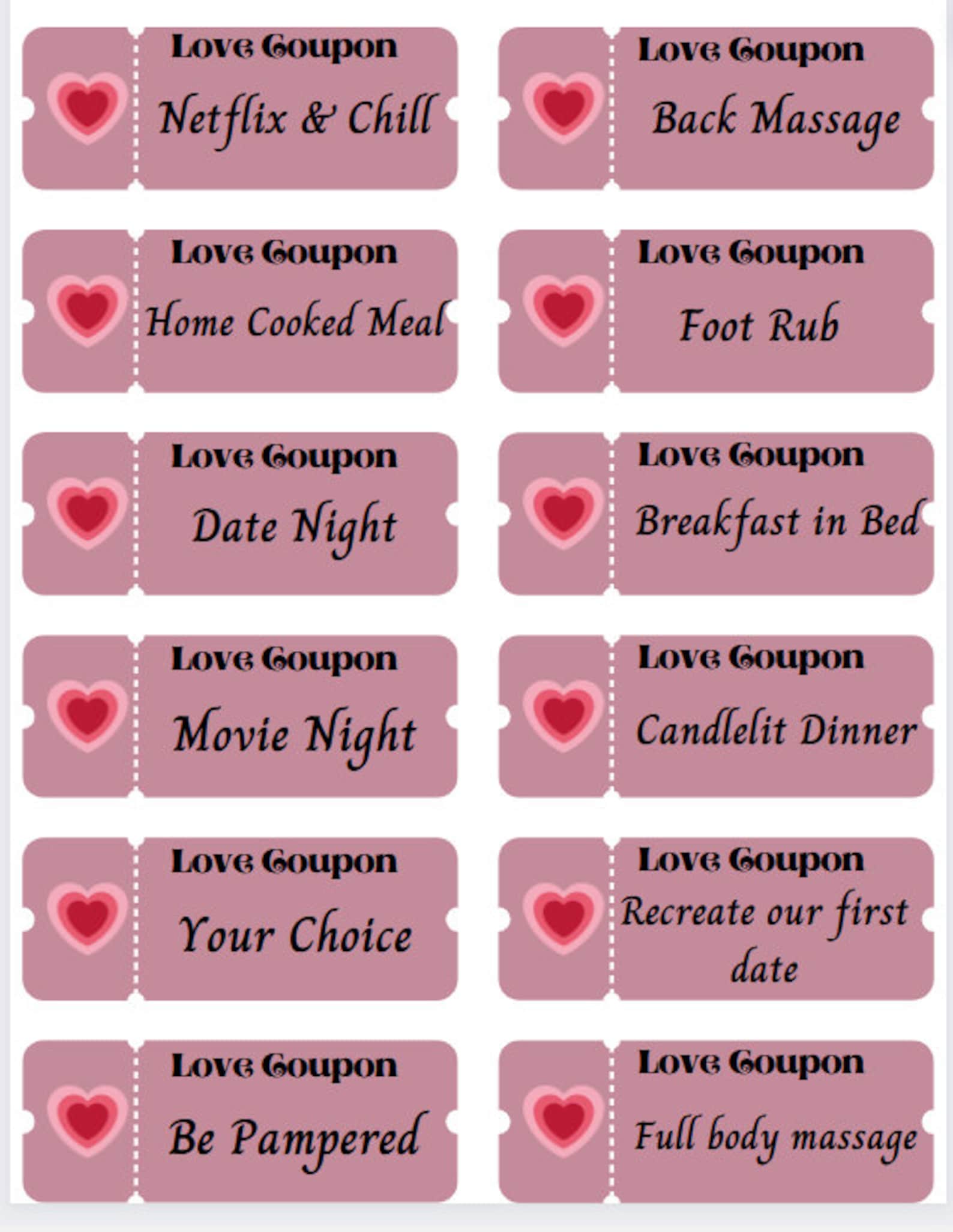 Personalized Love Coupons, Printable and Customizable Coupons for Your