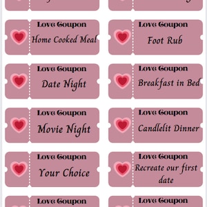 Cupones de Amor Personalizados, Cupones Imprimibles y Personalizables para su Ser Querido, para Cumpleaños o Regalo Sorpresa Romántica