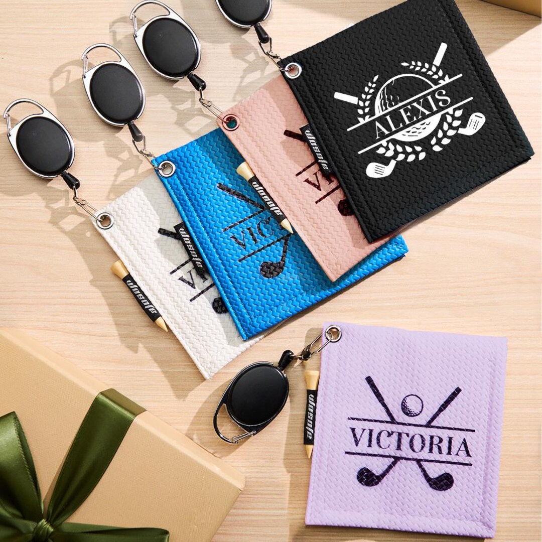 Personalized Colorful Golfing Clubs Golf Waffle Towel Absorb Sweat With Hanging Clip Name