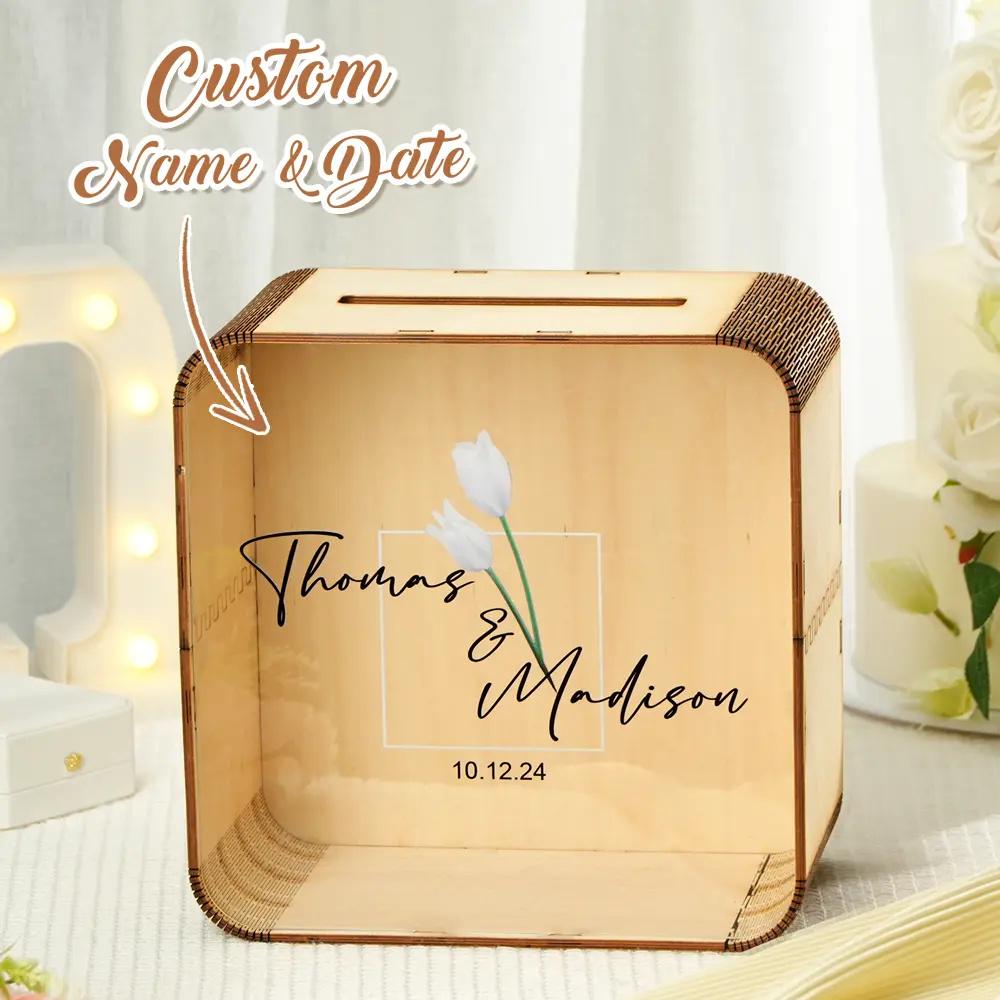 Personalized Wedding Card Box: Square Wood & Acrylic Memory Box - Etsy