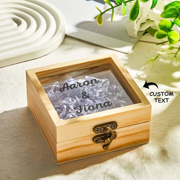 Personalized Transparent Glass Wooden Box With Text Creative Storage Gift Box