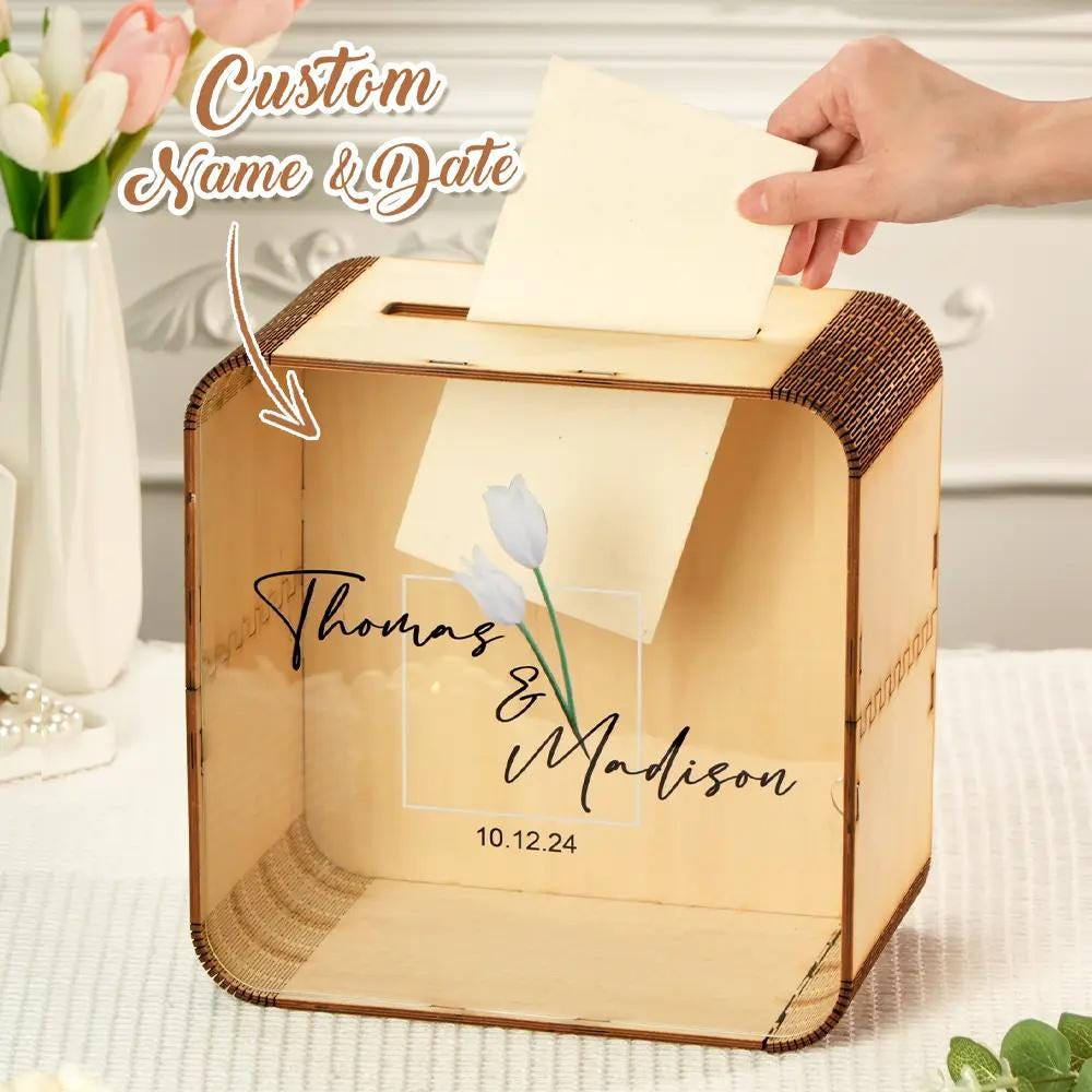Personalized Wedding Card Box: Square Wood & Acrylic Memory Box - Etsy