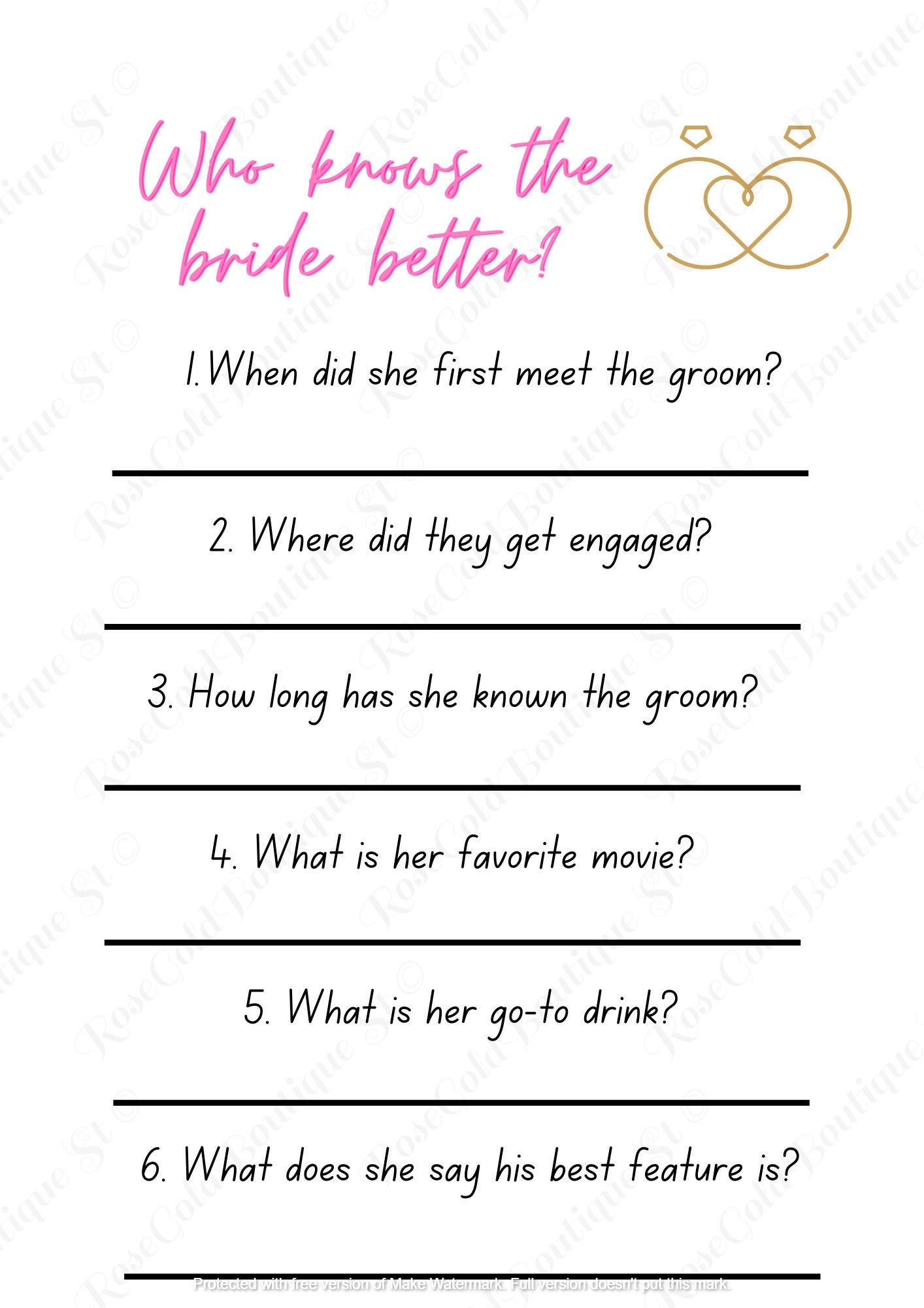 Minimalist Who Knows the Bride the Most Game Script Bridal - Etsy