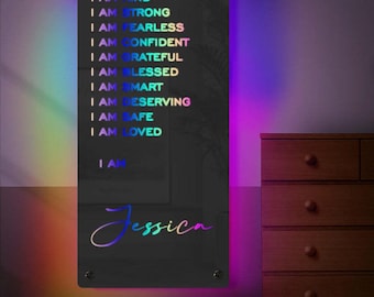 Affirmations Mirror - I Am Mirror Light Colorful Bedroom Lamp