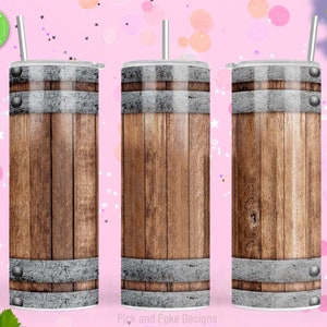 Wooden Barrel Tumbler | 20oz Stainless Steel Cup with Printed Design