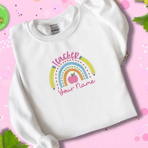 Embroidered Rainbow Teacher Shirt Personalized with Your Name or School Name
