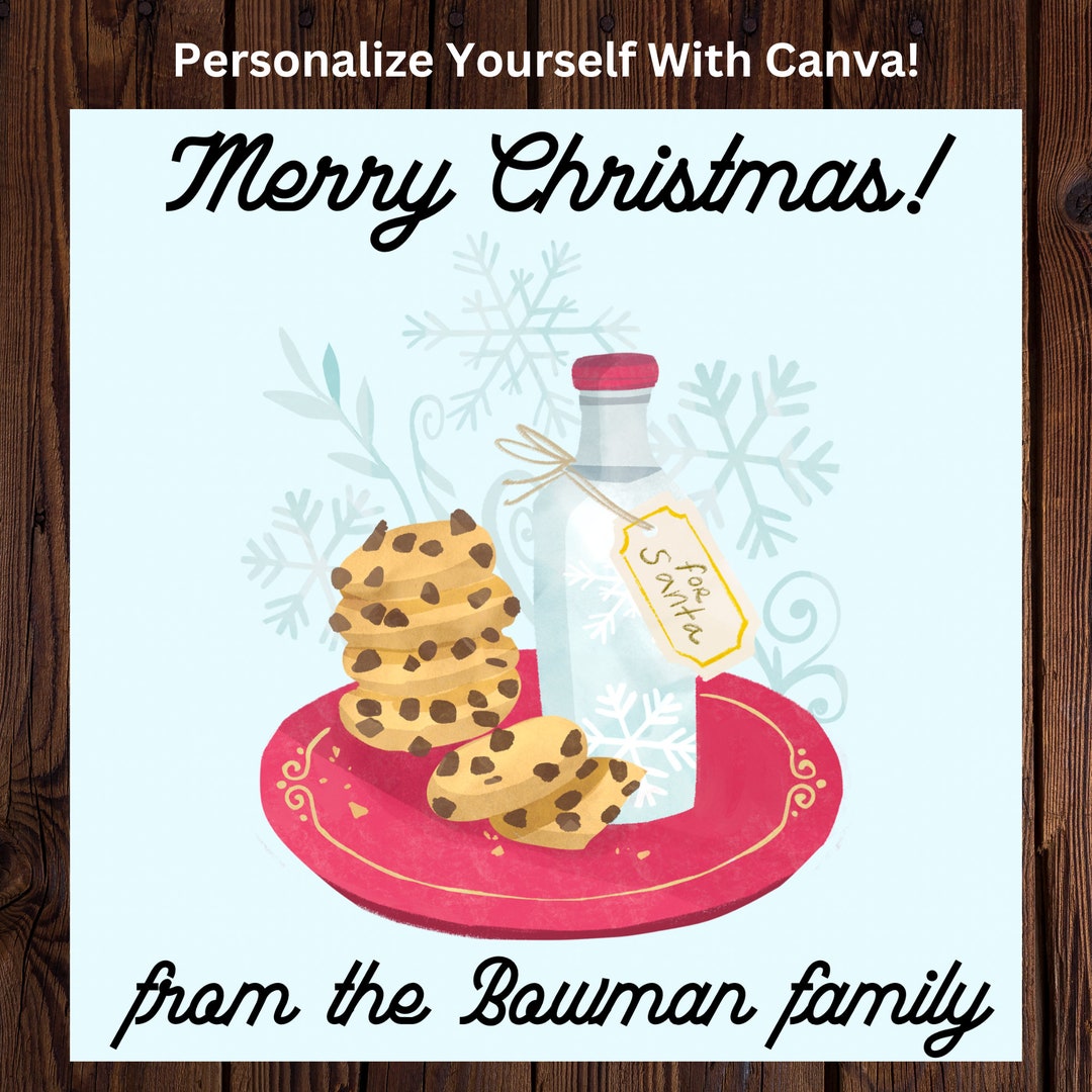 Cookies and Milk Christmas Card Canva Template, Instantly Downloadable ...