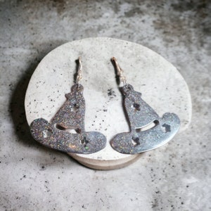 Dark Grey Witch Hat Earrings: Sparkly Halloween Party Jewelry