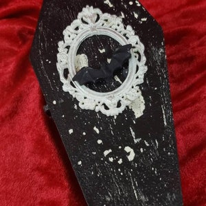 Gothic Dark Dramatic Coffin Valloween Decor Black and White Jewelry Box Valentines day Proposal box Framed Resin Bat by  LadyRavensCurioShop
