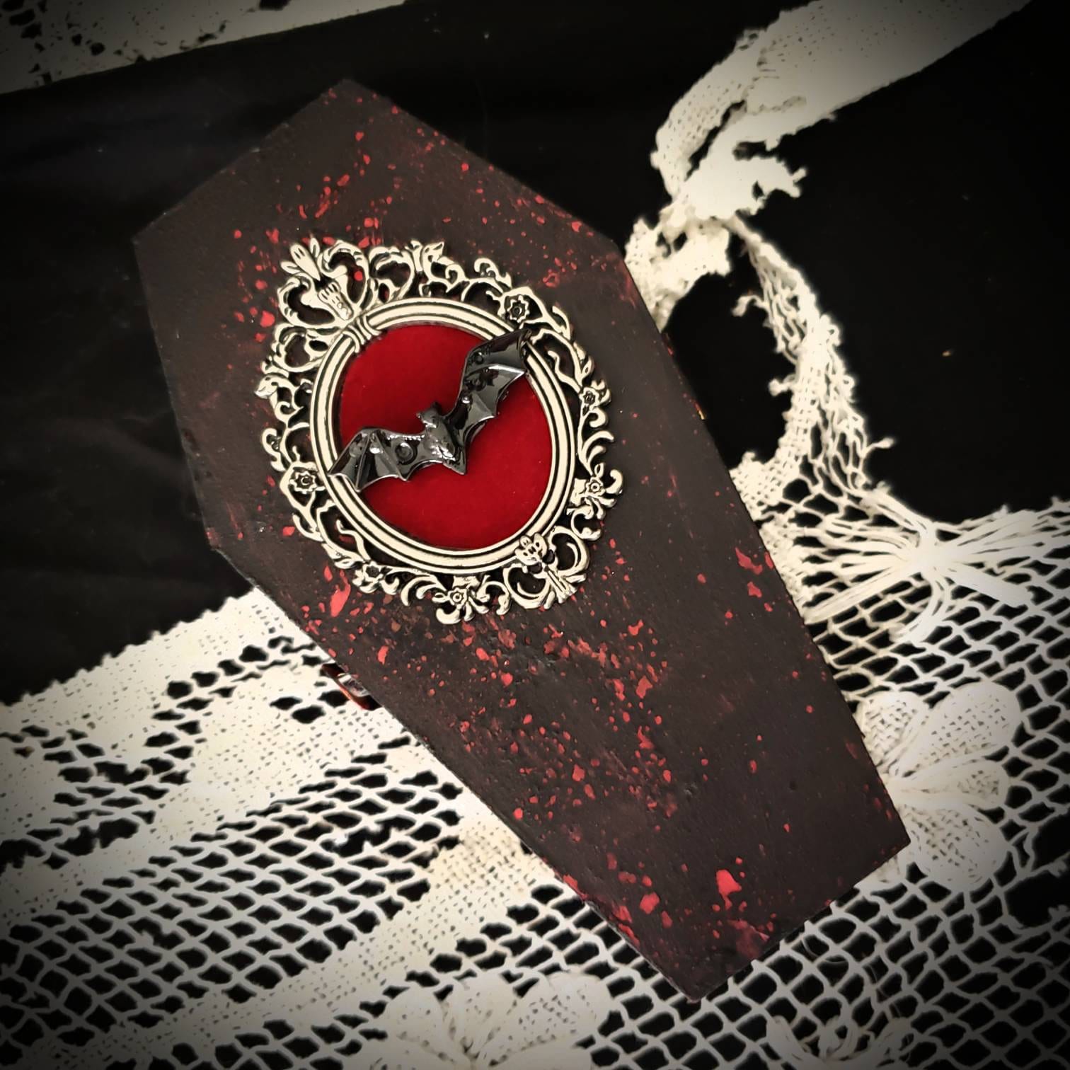 Gothic Dark Dramatic Coffin Valloween Decor Black and Red Jewelry