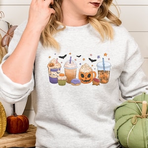 Halloween Pumpkin Latte Sweatshirt Hoodie | Vintage Fall Spooky Season Sweater | Fall Coffee Shirt | Cute Halloween Spooky Vibes Sweatshirt