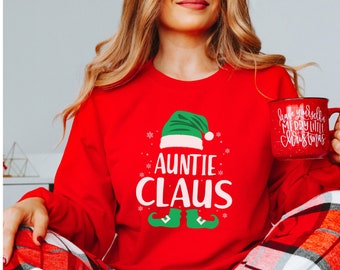 Auntie Claus Christmas Sweatshirt | Christmas Gift for Aunt | Auntie Claus Sweater | Aunt Reveal Gift | Holiday Elf Shoes Shirt