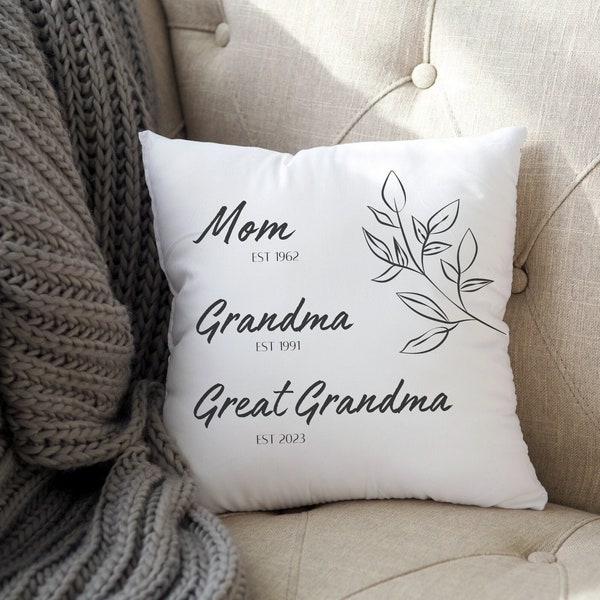 Personalized Mom Grandma Great Grandma Accent Pillow | 18 x 18 Customizable Pillow Family Home Decor Gift for Her | Baby Shower Gift Idea