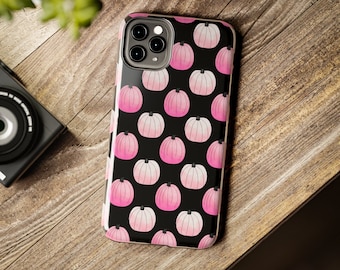 Pink Pumpkins iPhone Case | Halloween Tough Phone Case | Fall iPhone 14 13 12 11 Impact Resistant | Autumn Floral Case | Gift for Women