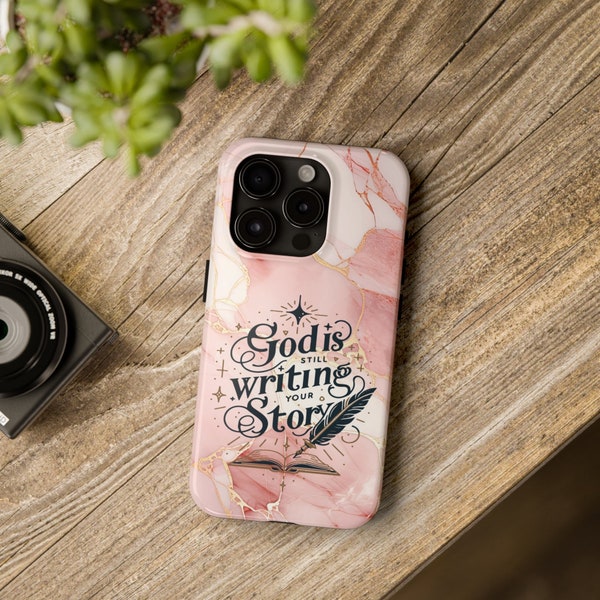 Cute Christian iPhone Case | God is Still Writing Your Story | Phone Case for iPhone 15 14 13 12 11 XR SE | Pink Marble Faith Accessory