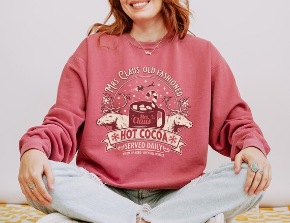 Cute Comfort Colors® Christmas Sweatshirt Vintage Hot Cocoa