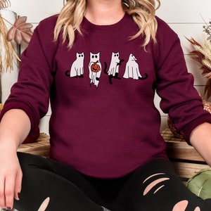 Ghost Cat Halloween Sweatshirt | Cat Sweatshirt | Cute Fall Shirt | Halloween Sweater | Black Cat Lover Crewneck | Spooky Season Gift