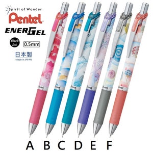 Bolígrafo de gel de tinta negra Pentel Energel de 0,5 mm de edición limitada, diseño de verano, con forma de concha, hojas, fuegos artificiales, paraguas, abanico redondo, Japón