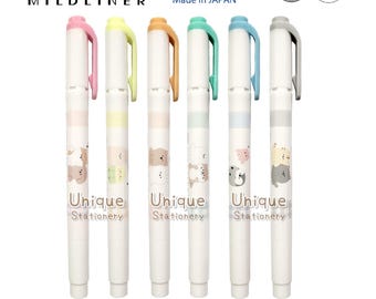 Bolígrafo resaltador Zebra Mildliner de edición limitada con animales: conejo, perro, gato, pájaro, loro, nutria y pingüino (Japón).