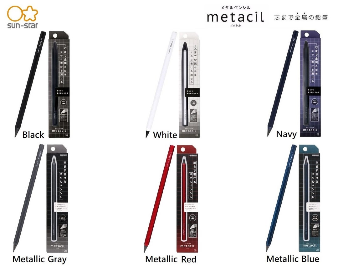  SUN-STAR Stylish Metal Pencil Metacil Pencils for Artist  Drawing, Sketching, Non-Sharpening, Black, Pencil Lead Color: Black F #2  1/2 (with Authentic Hologram Sticker United States Only) : Arts, Crafts 