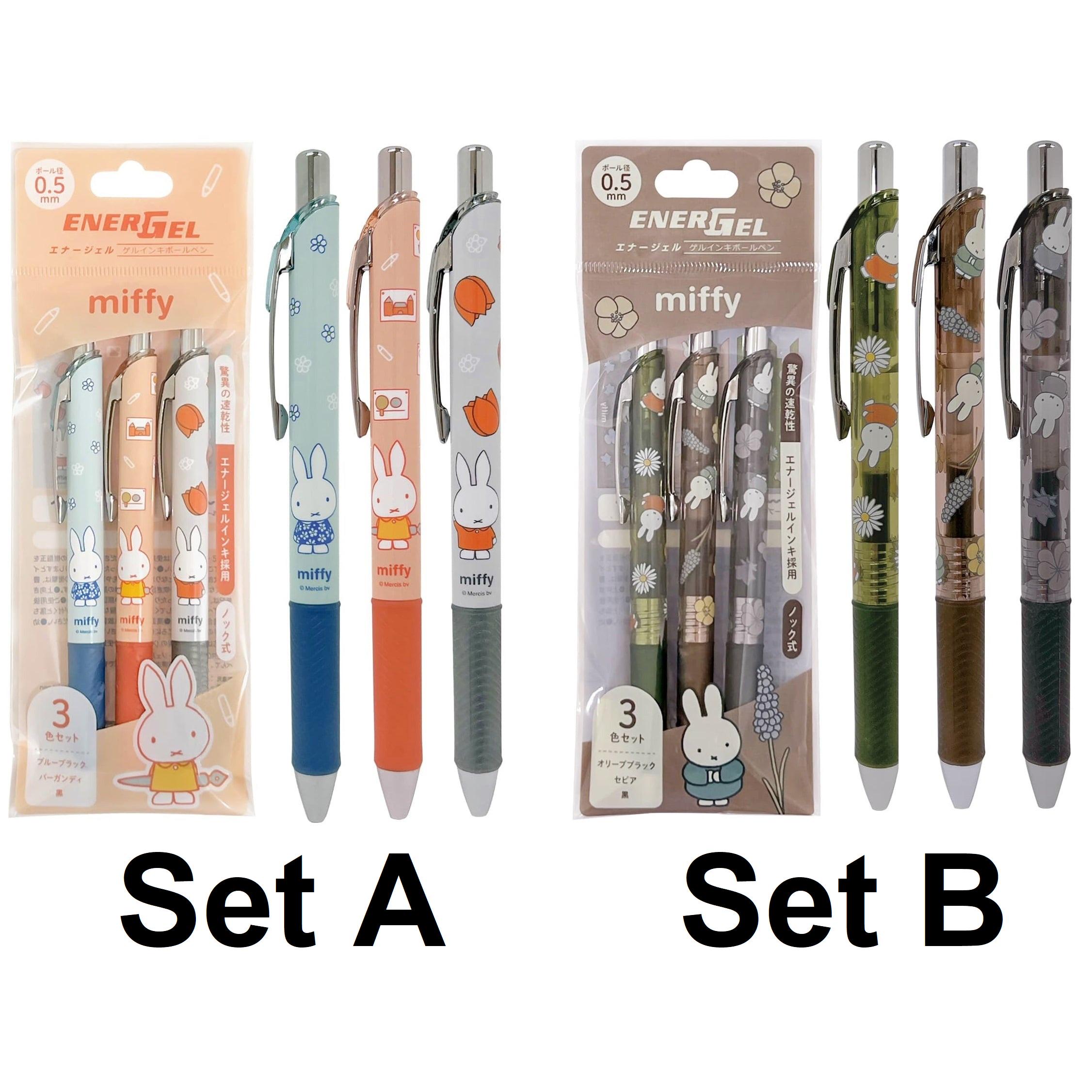 3pcs Set Miffy Pentel Energel 0.5mm Black Ink Gel Pen Melanie