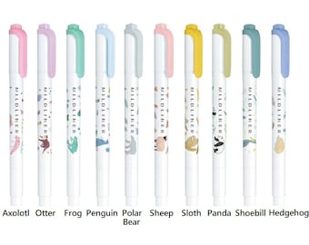 Rotulador resaltador Zebra Mildliner de edición limitada, verde, Flash, animales, ajolote, nutria, rana, pingüino, oso polar, oveja, perezoso, panda, picozapato, erizo, Japón